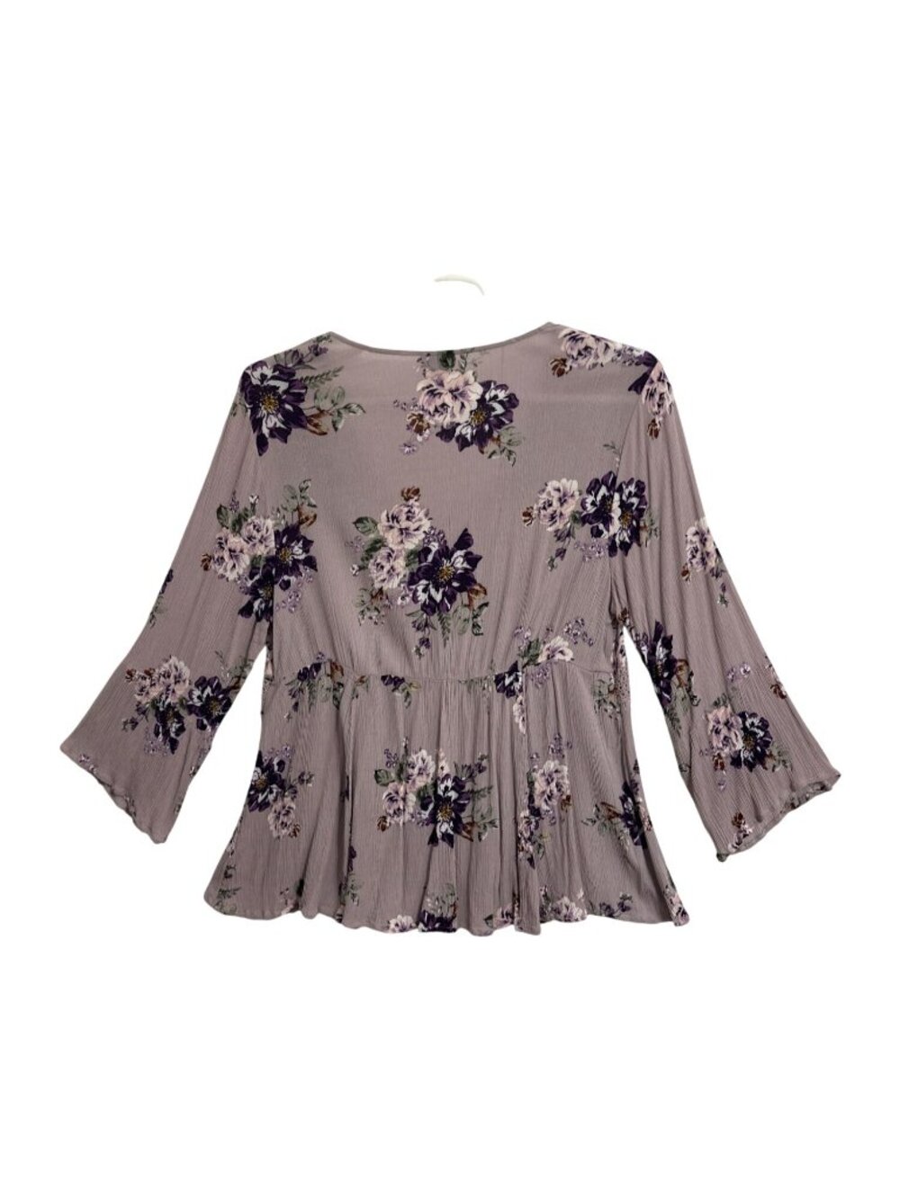 Torrid Floral Bell Sleeve Blouse SZ 1 Lavender Purple Babydoll Cottage Boho - Picture 3 of 9